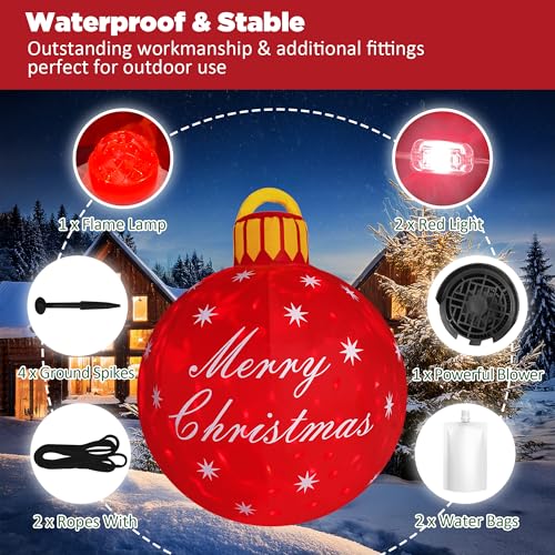 4FT Inflatable Christmas Ball Yard Decor with LED Lights, Water-Resistant