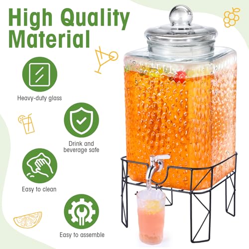 4.6 Gallon Glass Beverage Dispenser with Stand and Stainless Steel Spigot - Leakproof Iced Drink Jar for Weddings & Parties - Clear