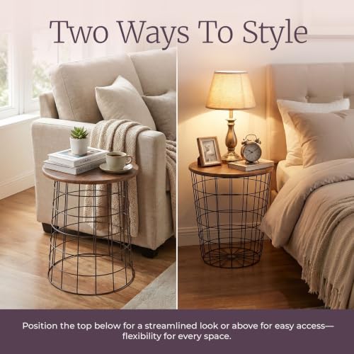 Lavish Home Round Nesting Tables, Brown/Black, Set of 2, 17.5”/15.5”