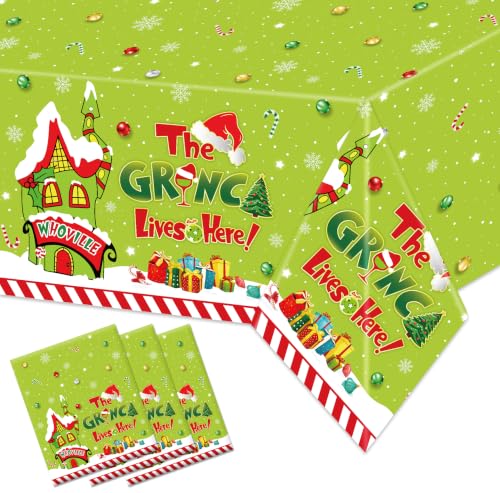 Green Christmas Tablecloth 3 Pack – 70.9 x 42.5 in Disposable Waterproof Rectangular