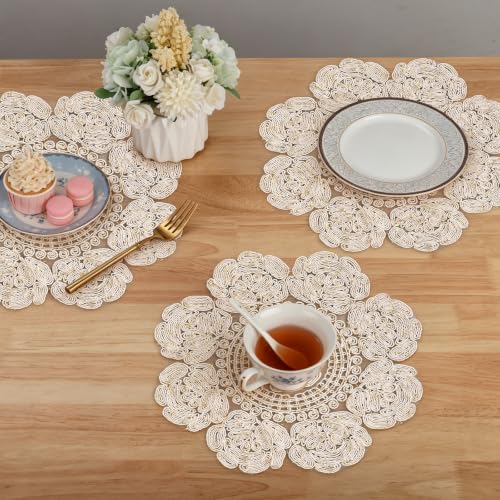 Embroidered Lace Doilies Placemats Set of 6, 12 Inch Non Slip Retro