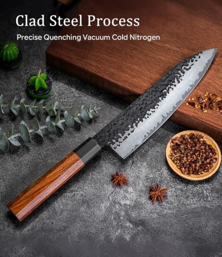 8-Inch Japanese Chef Knife - Hand Forged Sharp Kitchen Knife with Rosewood Handle