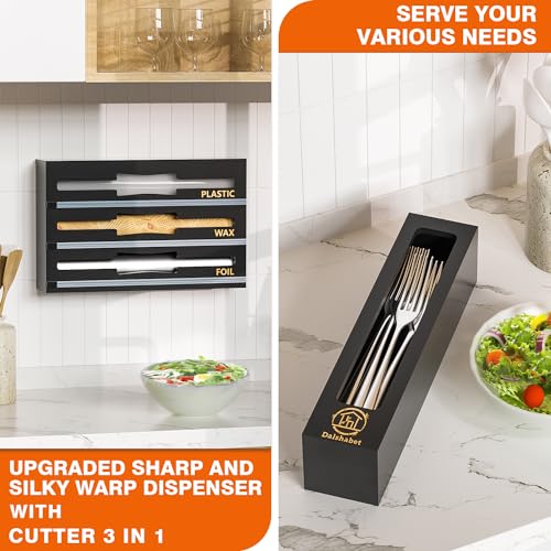 Black 9 Slots Bamboo Drawer Organizer with Wrap Dispenser & Bag Storage