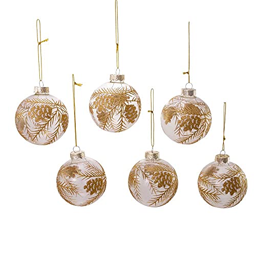 Kurt Adler 80mm Clear Glass Ball Ornaments with Gold Pinecones Set of 6