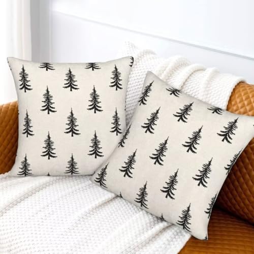 Sunshineyan Black Christmas Pillow Covers 22 x 22 Inch Set of 2 - Durable Linen Throw Cushion Cases