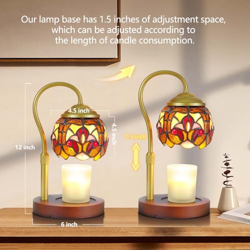 Baroque Tiffany Glass Candle Warmer Lamp with 2 Bulbs - Vintage Style