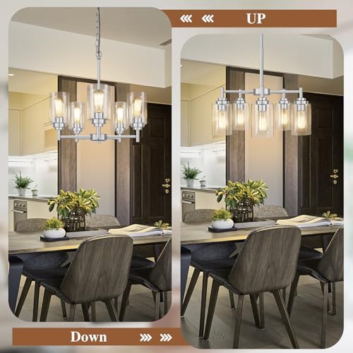 Sucolite 19.8-inch Brushed Nickel 5-Light Chandelier for Dining Room - Modern Farmhouse Pendant Lighting