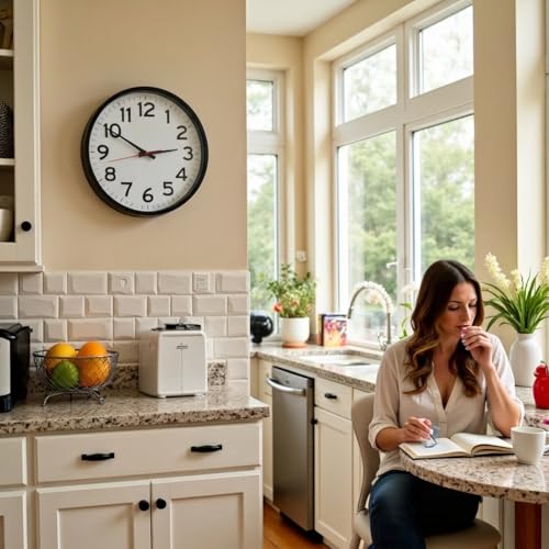 14-Inch Atomic Wall Clock - Black, Easy-to-Read, Indoor/Outdoor