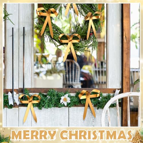 Daifunli 24 Pcs Gold Metal Christmas Bow Ornaments for Tree Garland