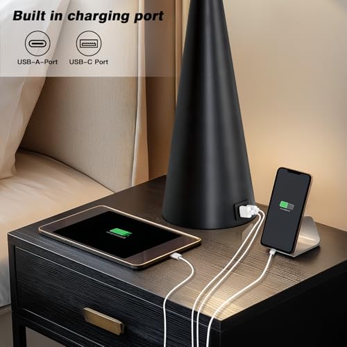 Black 28-Inch Touch-Control Table Lamps Set of 2 with USB Ports - Modern Bedside & Living Room Lighting