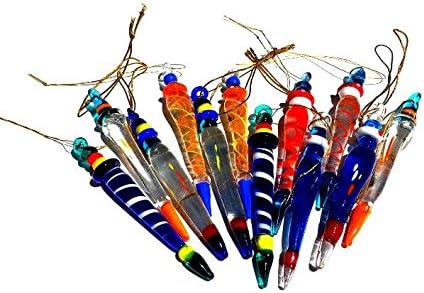 Multicolored Glass Icicle Ornaments - 12 Count Decorative Holiday Decor