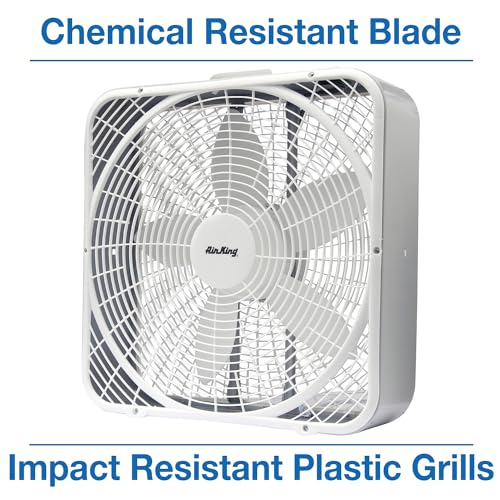 Air King 20-Inch 3-Speed Box Fan - White, Commercial Grade, Impact-Resistant Grills