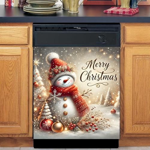 BVBOX Christmas Snowman Dishwasher Magnet Cover 23x26 Inch Reusable Magnetic Refrigerator Cover