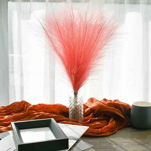 Mandy's Coral Silk Pampas Grass Bouquet 20 Stems 17.7in Fluffy Artificial Pampas with Bendable Stems for Wedding Centerpiece Home Boho D?cor