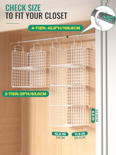 Orapoke White 4-Tier Hanging Closet Organizer without Drawer, Wall-Mountable Metal Storage Shelves