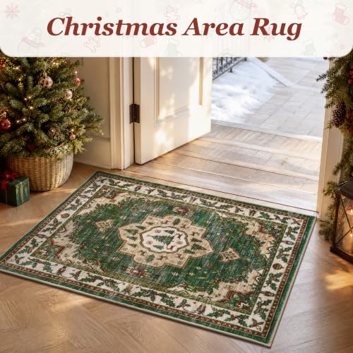 Engiw Christmas Tree Rug 2x3 ft Washable Non-Slip Xmas Carpet for Living Room & Entryway