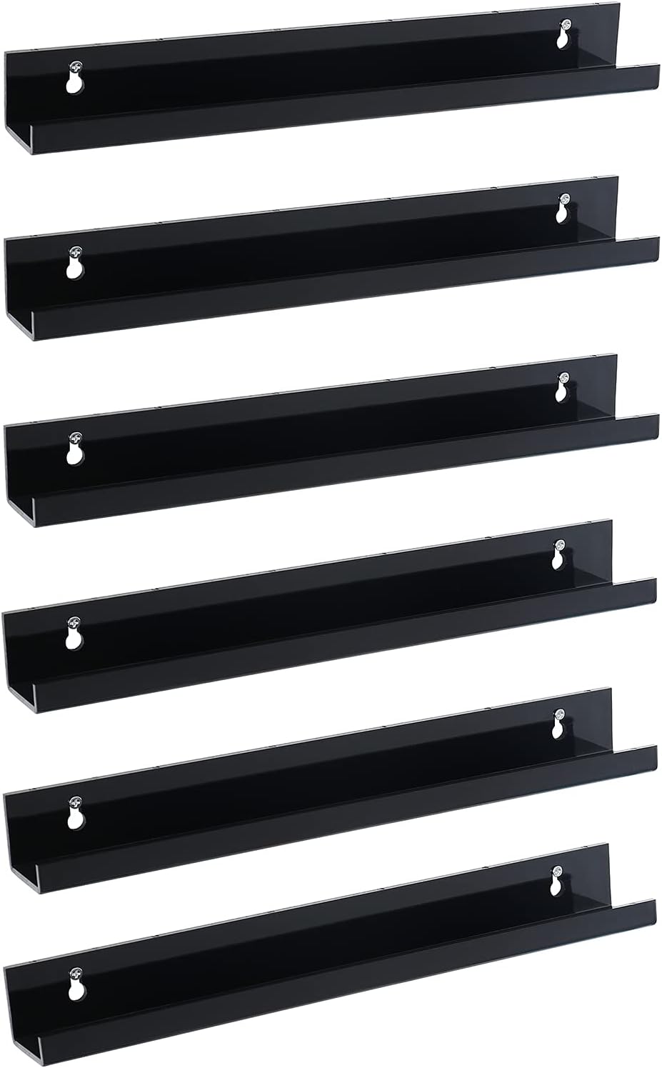 Sooyee 15-Inch Floating Book Shelves - 6 Pack Acrylic Wall Display for Reading Nook & Funko Pop | Black