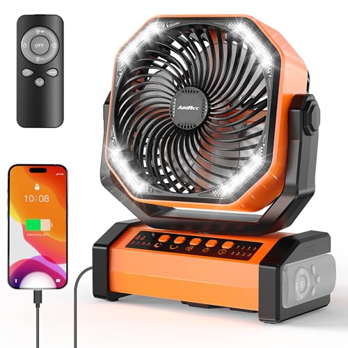 Rechargeable Camping Fan with Light and Remote - 20000mAh Cordless Oscillating Tent Fan