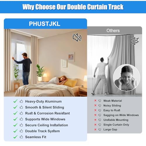 Double Curtain Track Ceiling Mount 10.2ft Silent Aluminum Rod System White Variation of THIS listing