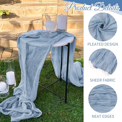 Dusty Blue Cheesecloth Table Runners 17x108 Inches - 10 Pack for Wedding & Party Decor