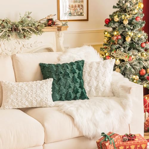 AQOTHES Set of 2 Christmas Snowflake White Throw Pillow Covers 20x12 Inches