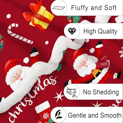 Christmas Blanket Red Christmas Throw Blanket for Boys Girls, Winter Holiday Fleece Blankets, Soft, Flannel, Warm, Cute Xmas Santa Claus Kids Bed Blankets All Season for Bedroom Living Room 50X60 Inch