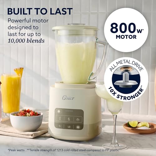Oster Vortex Glass Blender White 800W Reversible Steel Blades for Smoothies & More
