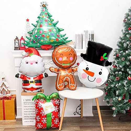 7PCS Large Christmas Aluminum Foil Balloons Santa Claus/Snowman/Reindeer /Gingerbread Man/Tree Balloons for Christmas New Year Decor Winter Theme Carnival Party Decoration
