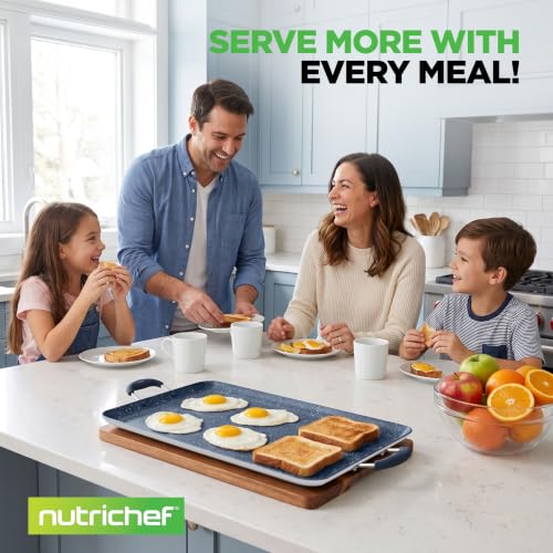 NutriChef Double Burner Griddle | Flat Top for Stove