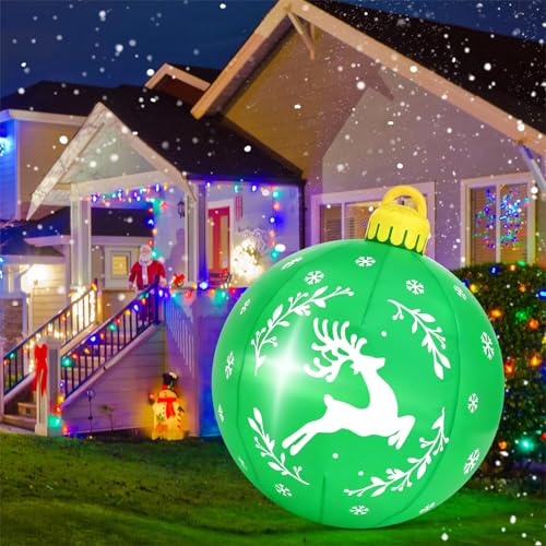 Vertintong 4 Ft Green Elk Christmas Inflatable Ball with LED Lights Outdoor Decor