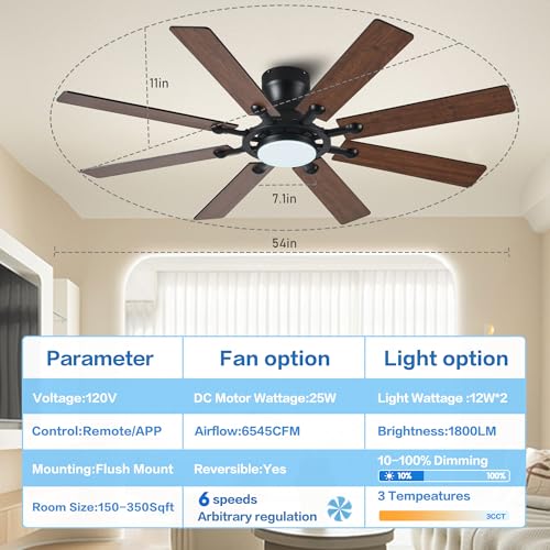 54 Inch Low Profile Ceiling Fan with Light and Remote Control - Brown Variation