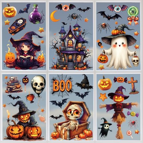 10 Sheet Halloween Window Clings Cute Window Decorations for Glass Windows, Halloween Window Stickers Decals for School Home Office Party Supplies
