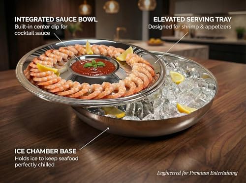 Large Stainless Steel Shrimp Cocktail Serving Dish with Ice - Seafood & Appetizer Platter