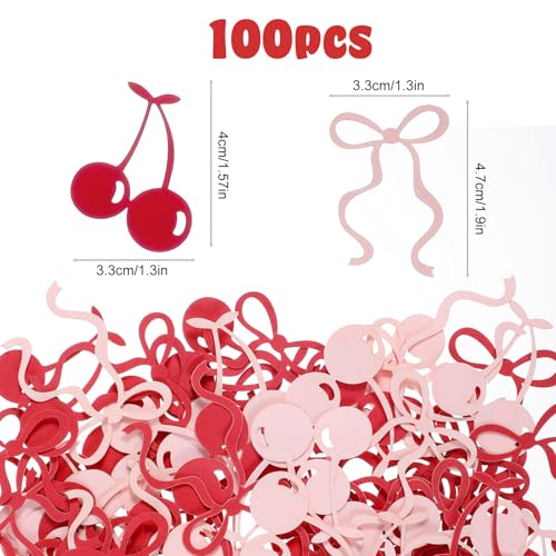 Cherry & Bow Confetti 100pcs - Shimmeroo Pink Red Decorative Table Scatter (Variation: Cherry)