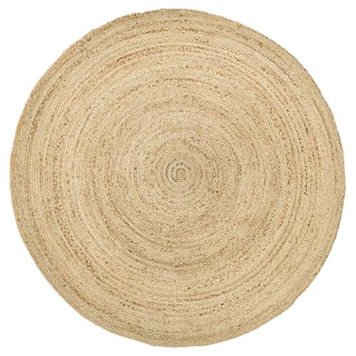 HOMEMONDE 5' Round Natural Handwoven Jute Area Rug - Reversible Boho Farmhouse Carpet