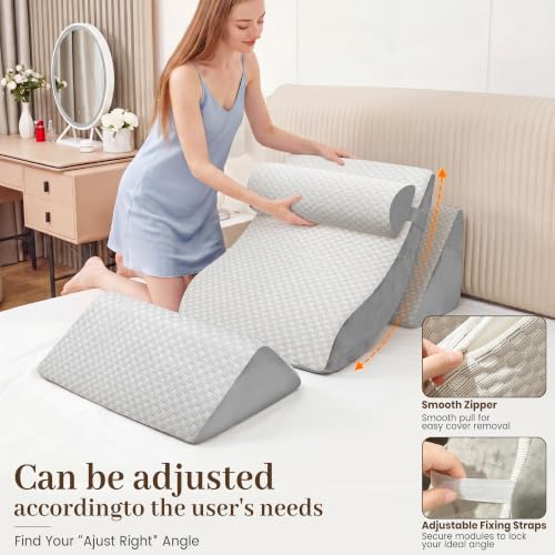 Adjustable Wedge Pillow Set 4PCS Support for Pain-Free Recovery Gray + Light Gray