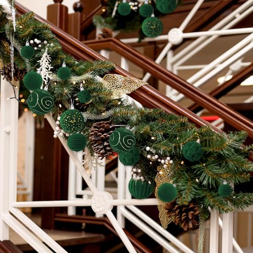 Suzile Green Velvet Christmas Ornament Set - 18 Pcs Flocked Holiday Decorations