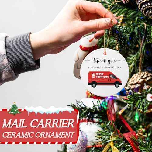 Christmas Mailman Gift Mail Carrier Ceramic Ornament Mail Truck Ornament Thank You for Everything You Do Christmas Tree Decoration Mail Driver Appreciation Gift for Postal Worker