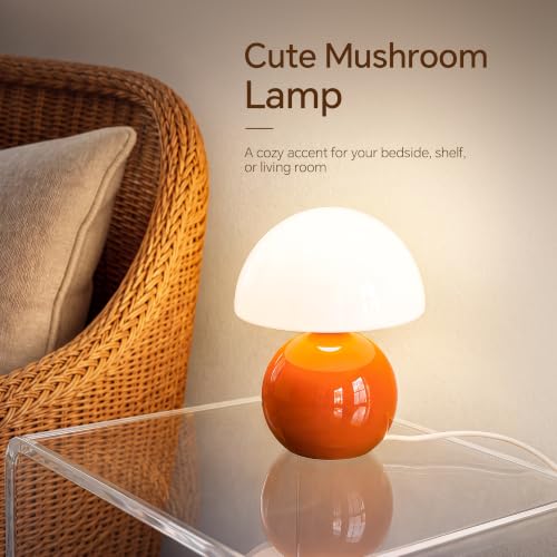 Dawnwake Orange Mushroom Table Lamp - Small Dimmable Bedroom Night Light