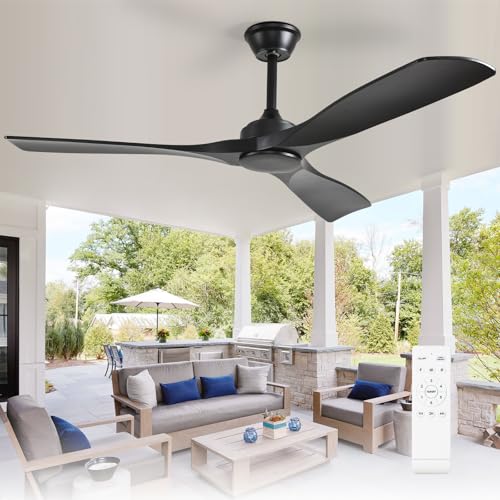 Depuley Black 52-Inch Outdoor Ceiling Fan Without Light, Reversible DC Motor, Quiet Operation