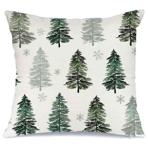 AACORS Christmas Pillow Cover 18X18 Inch Christmas Tree Snowflake Decoration Holiday Farmhouse Winter Pillow Case Decor for Home Sofa Couch (Green) AA223-18