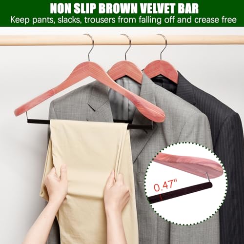 5 Pack Cedar Wood Suit Coat Hangers with Extra Wide Shoulders & Swivel Hook