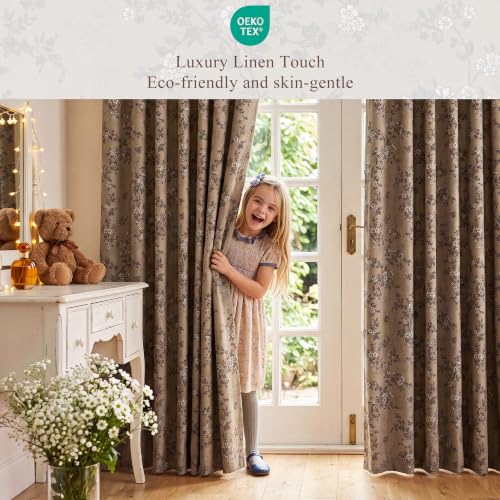 Khaki Linen Blackout Curtains 40x84 Inches, 2 Pack - Memory Pleat, Modern & Elegant