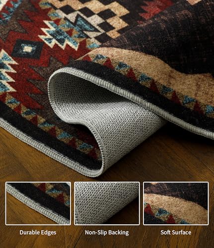 6ft Round Washable Rustic Cabin Rug - Brown Southwestern Indoor Carpet