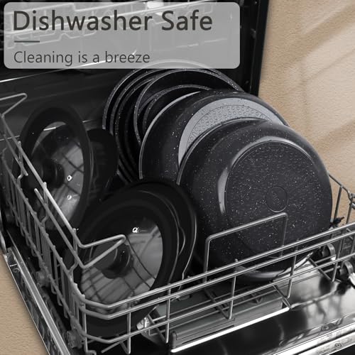 Ceramic Pots and Pans Cookware Set with Detachable Handle - Dark Gray 0801