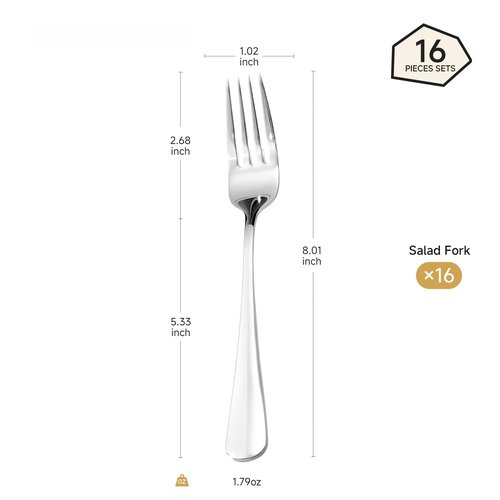 HIKAA 16-Piece Dinner Forks Set, 8-Inch 18/10 Stainless Steel Forks, Mirror Polished Dishwasher Safe Silverware Forks for Home, Restaurant, Party