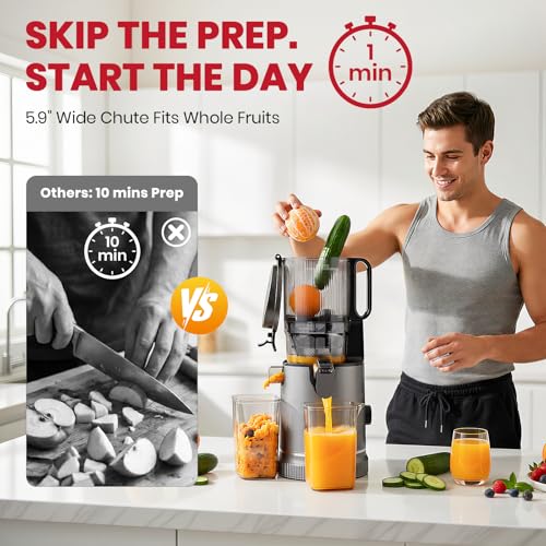 Laudlife 5.9-inch Wide Feed Chute Cold Press Juicer with 100oz Hopper, Easy Clean, BPA-Free