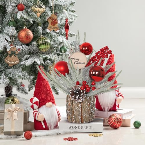 Demiuko Mini Christmas Tree with Ball Decoration, Tabletop Holiday Centerpiece