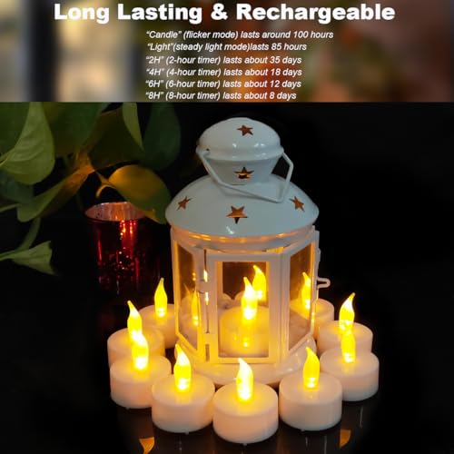 Rechargeable LED Tea Lights with Remote Timer (12-Pack, Warm Yellow) – USB-C, Flameless Candles