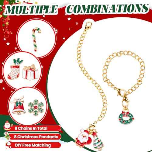 8 Set Tumbler Charms Christmas Themed Cup Charms Accessories Wreath Bells Santa Christmas Tree Candy Bar Handle Charm for Mugs Cup Compatible with 20 30 40 oz Tumblers